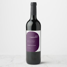 ムーディモダンー暗いジオメト無地のリ紫結婚の ワインラベル