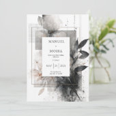 ムーディモノクロ抽象芸術結婚フローラ 招待状 (スタンド正面)