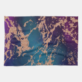 ムーディラグジュアリーマーブル |深いパープルとティール（緑がかった色）バラ金ゴールド キッチンタオル (横)