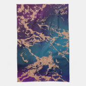 ムーディラグジュアリーマーブル |深いパープルとティール(緑がかった色)バラ金ゴールド キッチンタオル (縦)