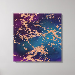 ムーディラグジュアリーマーブル |深いパープルとティール（緑がかった色）バラ金ゴールド キャンバスプリント