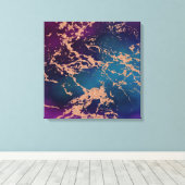 ムーディラグジュアリーマーブル |深いパープルとティール(緑がかった色)バラ金ゴールド キャンバスプリント (インサイチュ (ウッドフロア))