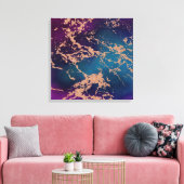 ムーディラグジュアリーマーブル |深いパープルとティール(緑がかった色)バラ金ゴールド キャンバスプリント (インサイチュ (リビング))