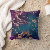 ムーディラグジュアリーマーブル |深いパープルとティール(緑がかった色)バラ金ゴールド クッション (ブランケット)