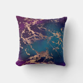 ムーディラグジュアリーマーブル |深いパープルとティール(緑がかった色)バラ金ゴールド クッション (正面)