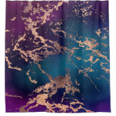 ムーディラグジュアリーマーブル |深いパープルとティール(緑がかった色)バラ金ゴールド シャワーカーテン (正面)