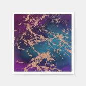 ムーディラグジュアリーマーブル |深いパープルとティール(緑がかった色)バラ金ゴールド スタンダードカクテルナプキン (正面)