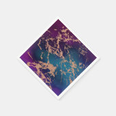 ムーディラグジュアリーマーブル |深いパープルとティール(緑がかった色)バラ金ゴールド スタンダードカクテルナプキン (角)