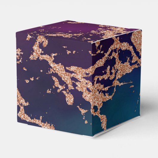 ムーディラグジュアリーマーブル |深いパープルとティール（緑がかった色）バラ金ゴールド フェイバーボックス (裏面サイド)