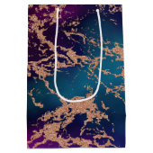 ムーディラグジュアリーマーブル |深いパープルとティール(緑がかった色)バラ金ゴールド ミディアムペーパーバッグ (裏面)