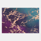 ムーディラグジュアリーマーブル |深いパープルとティール(緑がかった色)バラ金ゴールド ラッピングペーパーシート (正面2)