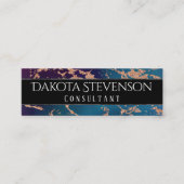 ムーディラグジュアリーマーブル |深いパープルとティール(緑がかった色)ブランディング スキニー名刺 (正面)