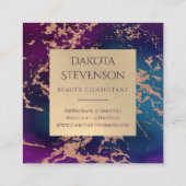 ムーディラグジュアリーマーブル |深いパープルとティール(緑がかった色)モノグラム スクエア名刺 (裏面)