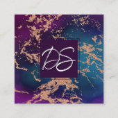 ムーディラグジュアリーマーブル |深いパープルとティール(緑がかった色)モノグラム スクエア名刺 (正面)