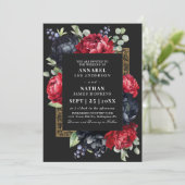 ムーディレッドとブラックエレガントフローラ結婚の 招待状 (スタンド正面)