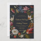 ムーディロマンチックなゴシック様式の暗いフローラ結婚フレーム 招待状 (正面)