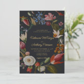 ムーディロマンチックなゴシック様式の暗いフローラ結婚フレーム 招待状 (スタンド正面)