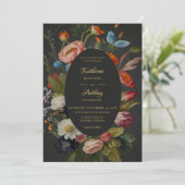 ムーディロマンチックなゴシック風のレッズフローラ結婚ダーク 招待状 (スタンド正面)