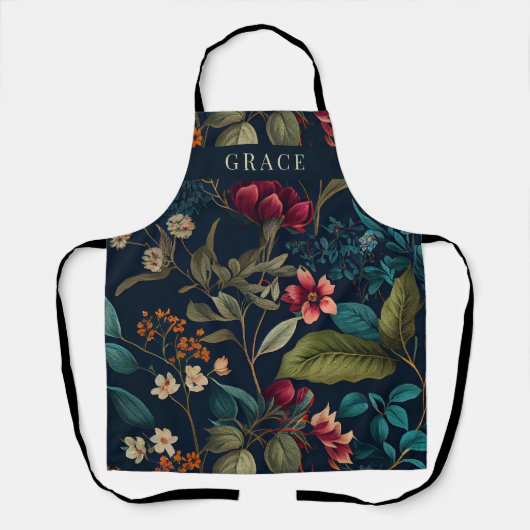 ムーディロマンティックネイビーブルーフローラ エプロン (正面)
