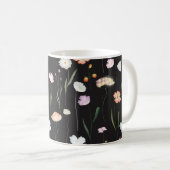 ムーディワイルドフラワーズブラックフローラルパターン コーヒーマグカップ (正面右)