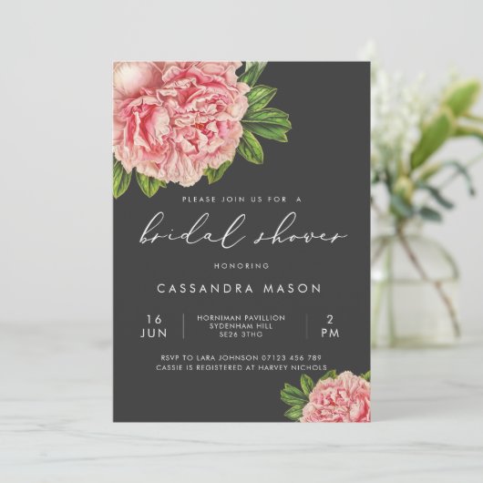 ムーディヴィンテージピンク牡丹ブライダルシャワー 招待状 (スタンド正面)