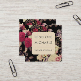 ムーディヴィンテージフローラルパターンブラック スクエア名刺