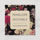 ムーディヴィンテージフローラルパターンブラック スクエア名刺 (正面)