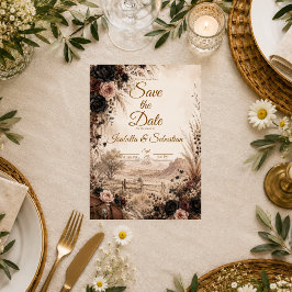 ムーディーなウエスタンフローラルウェディング セーブザデート