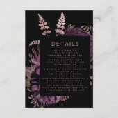 ムーディーなダーク フローラル パープル ローズ ゴールド ウェディング ディテールズ エンクロージャーカード (正面)