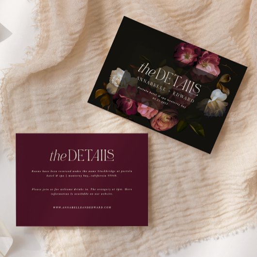 ムーディーなフラワーウェディングの詳細　バーガンディ＆ブラック エンクロージャーカード