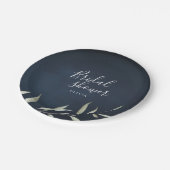 ムーディーなミニマルネイビー離れリーブライダルシャワー ペーパープレート (アングル)
