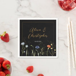 ムーディーなワイルドフラワーのボホボタニカルウェディング スタンダードカクテルナプキン
