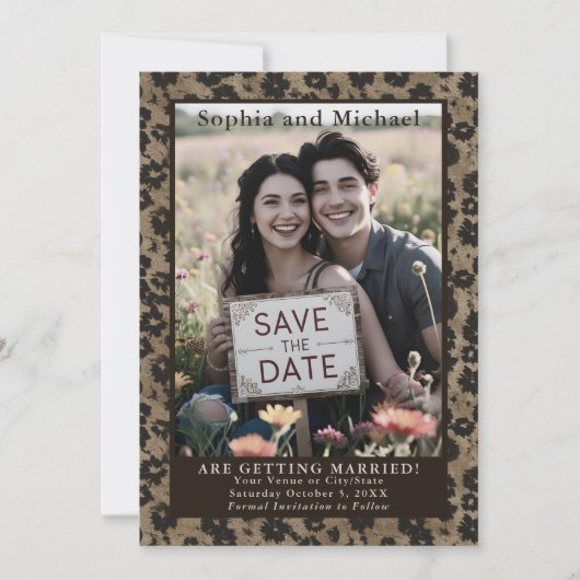 ムーディーなヴィンテージ フラワー ウェディング セーブ ザ デート ブラック セーブザデート (正面)