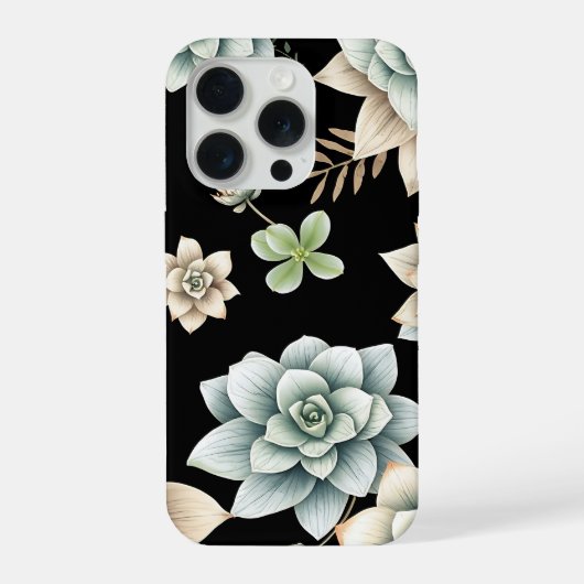ムーディーな多肉植物のロゼット ブラック ボタニカル ラグジュアリー iPhoneケース (裏面)