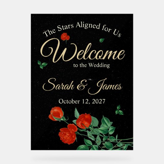 ムーディーな星空の深紅のバラの結婚式  アクリルサイン (正面)