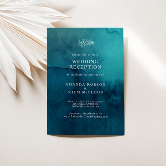 ムーディーな海の水彩画 ウェディング レセプション 招待状