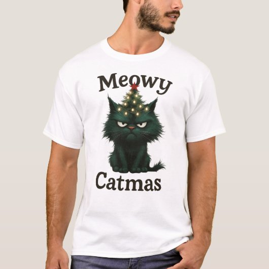 ムーディーな猫のクリスマス Tシャツ (正面)