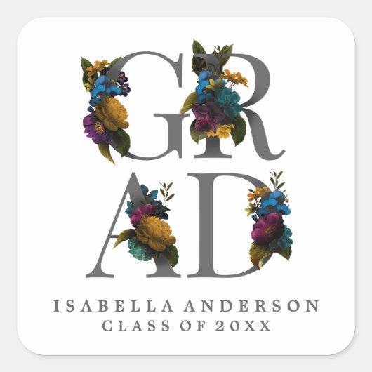 ムーディーエレガントフラワーの卒業ステッカー スクエアシール (正面)