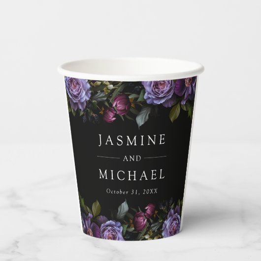 ムーディーゴシックパープルフラワーの結婚式 紙コップ (裏面)