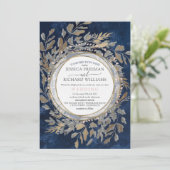 ムーディーゴシックフラワーリース、ネイビーとバラ色 招待状 (スタンド正面)
