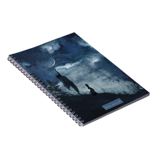 ムーディースブルーの水色の月女神パーソナライズされた ノートブック (右側)