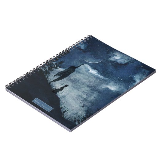 ムーディースブルーの水色の月女神パーソナライズされた ノートブック (左側)