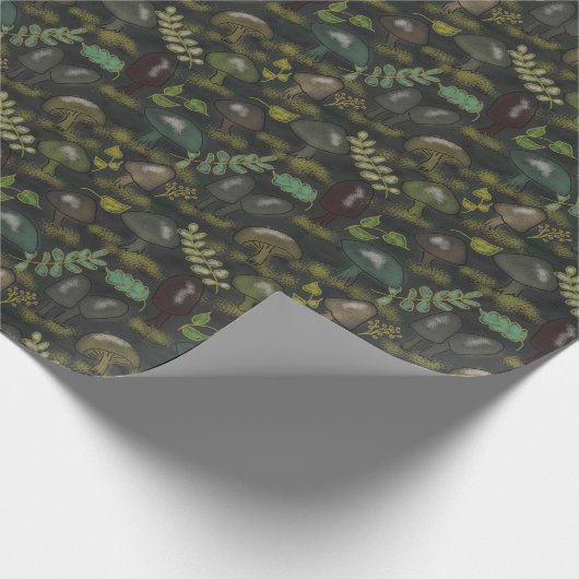ムーディースマッシュルームダークセージ未熟茶グレーグリーン ラッピングペーパー (角)