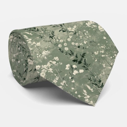 ムーディースージグリーンワイルドフラワー結婚パーソナライズされたズ ネクタイ (ロール)