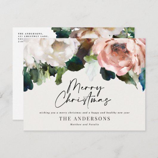 ムーディーダークフローラモダンエレガントクリスマスホリデー シーズンポストカード (正面/裏面)