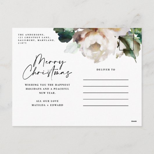 ムーディーダークフローラモダンエレガントクリスマスホリデー シーズンポストカード (裏面)