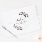 ムーディーパープルとホワイトの花柄 ブライダルシャワー ラウンドシール (封筒)