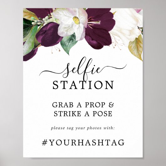 ムーディーパープルのセルフィーステーション結婚式ハッシュタグサイン ポスター (正面)