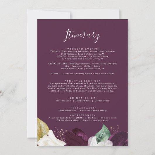 ムーディーパープルの結婚式ウェルカムレター＆スケジュール (裏面)