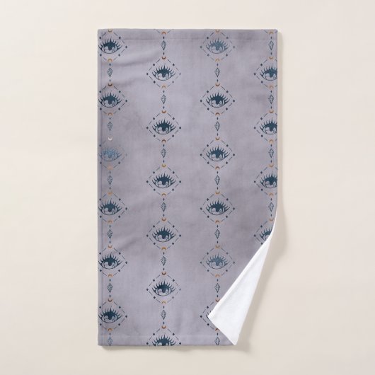 ムーディーパープル水彩金属金ゴールド月の神秘 バスタオルセット (ハンドタオル)